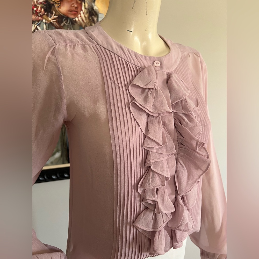 Luisa Spagnoli Pink Ruffled Long Sleeve Blouse – Size Small - Picture 4 of 10